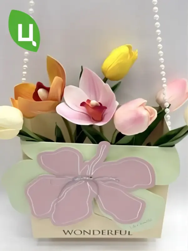 Сумочка флористическая картонная для букетов зеленая 18см 5ш