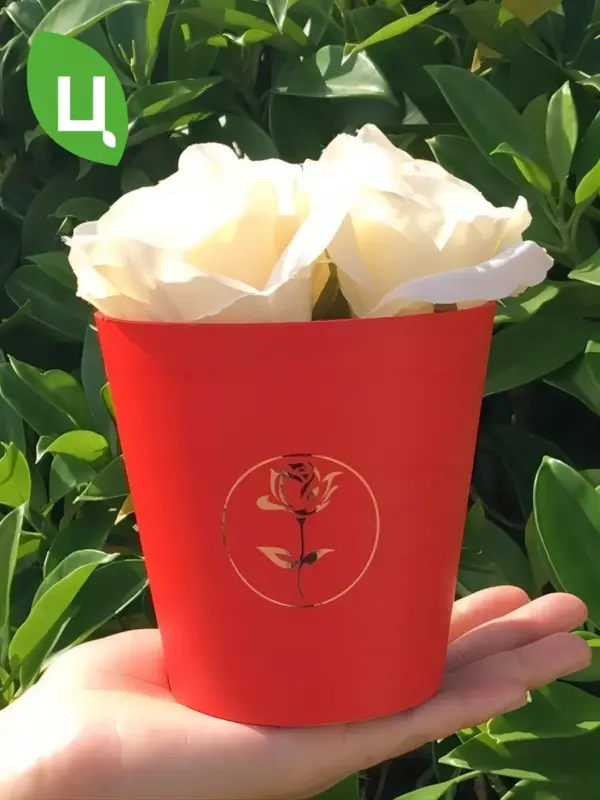 Коробка для цветов картонная красная мини-букет 11см