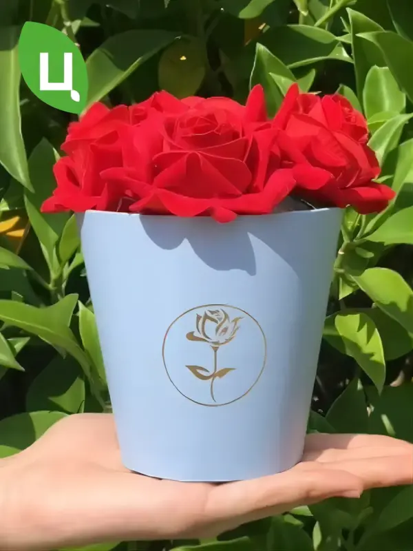 Коробка для цветов картонная голубая мини-букет 11см