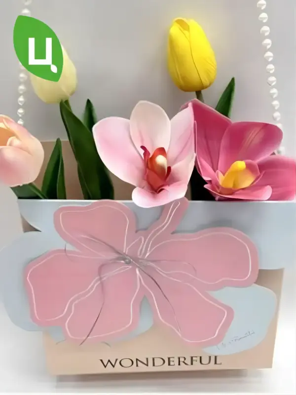 Сумочка флористическая картонная для букетов синяя 18см 5шт