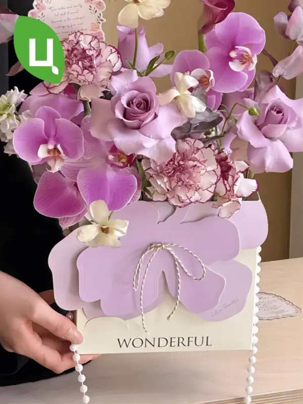 Сумочка флористическая картонная для букетов фиолет 18см 5шт