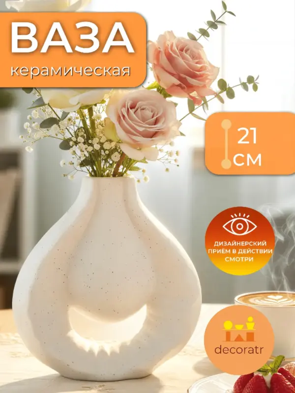Ваза керамическая интерьерная для цветов белая 21см