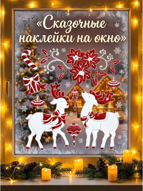 Наклейки новогодние олени красные декоративные 37x31 см