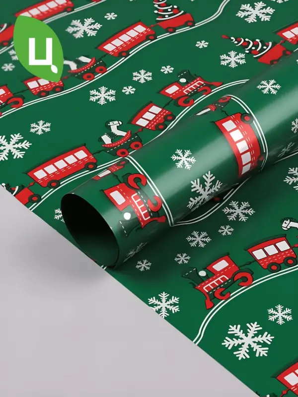 Пленка упаковочная НГ паровоз зеленая 57*57 см 20 шт