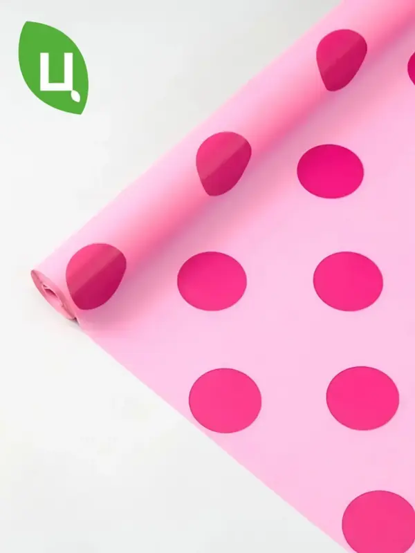 Пленка для цветов горошек Яр. розовый рулон 60 см x 15 м