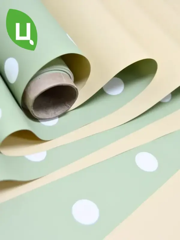 Упаковочная бумага 10м*0,6 м в горох двусторонняя желто-зел