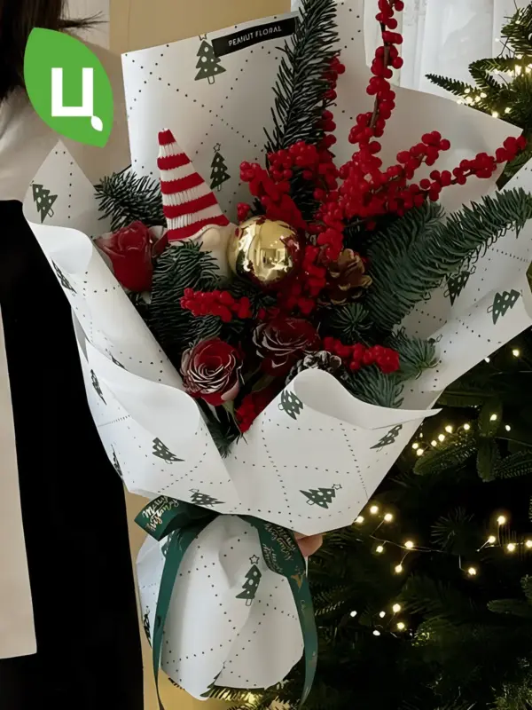 Пленка упаковочная НГ Елка белая 58*58 см 20 шт