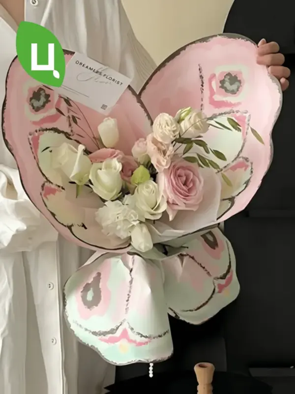 Бумага упаковочная Пусан Розовый+Зеленый 50*56см 20шт