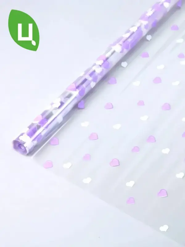 Пленка упаковочная СЕРДЕЧКИ сирень-белый 9 м 700мм/200