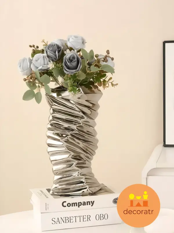 Ваза керамическая серебристая для цветов 31 см