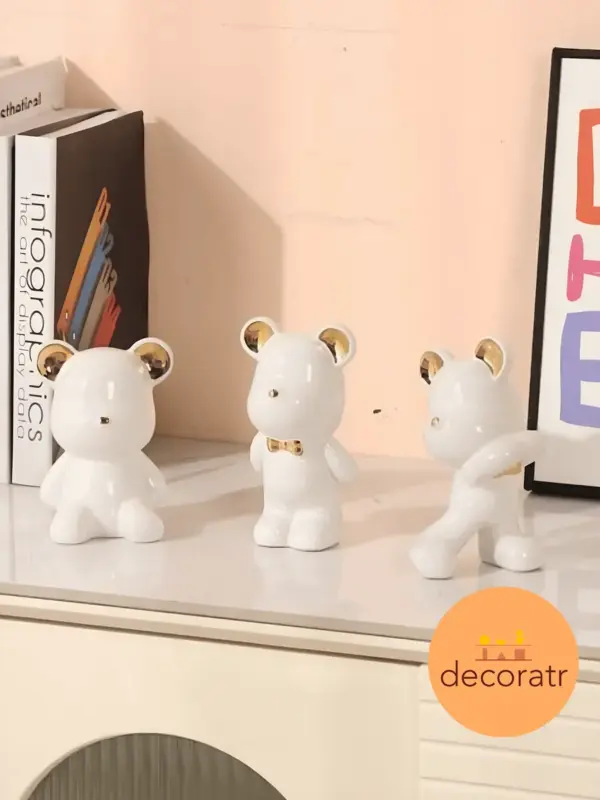 Статуэтки медведи керамические белые для декора набор 3шт
