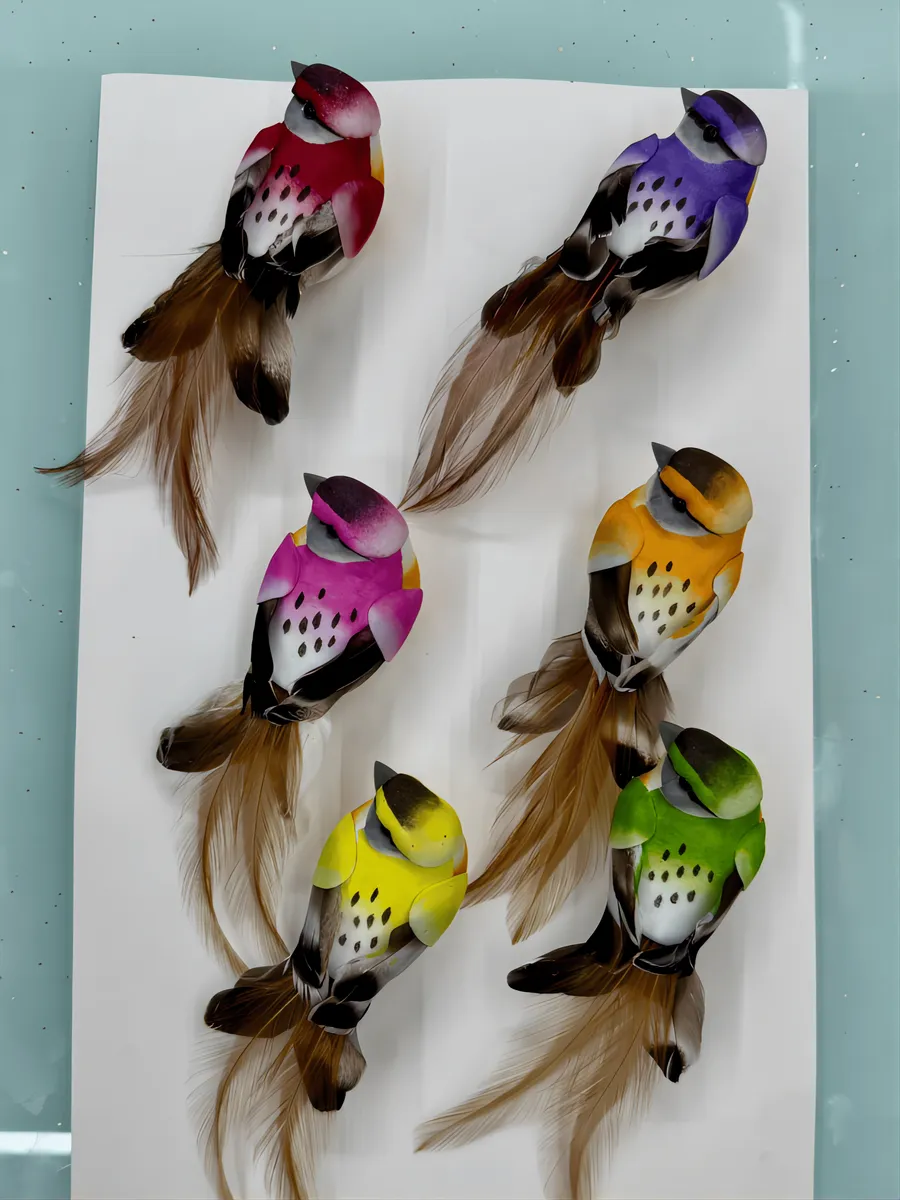 Птички декоративные Ордос на зажимах для интерьера 12 шт