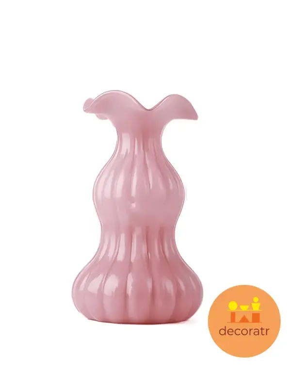 Ваза стеклянная для цветов розовая рифленая 24,5 см