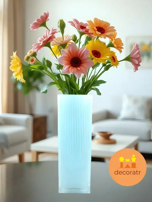 Ваза стеклянная для цветов голубая рифленая 30см