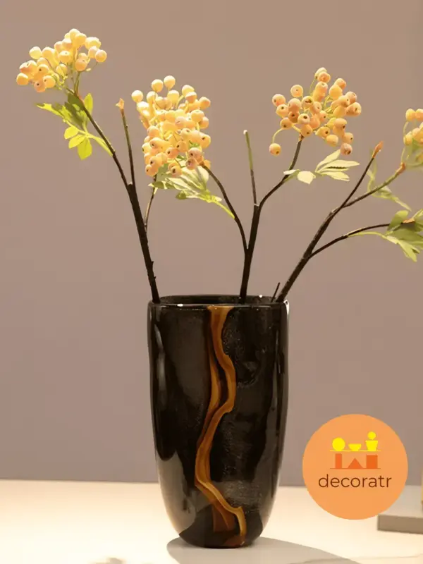 Ваза стеклянная интерьерная для цветов черная 30см