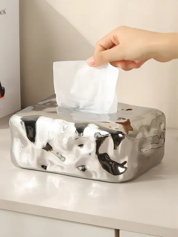 Салфетница керамическая для бумажных салфеток серебро 9см