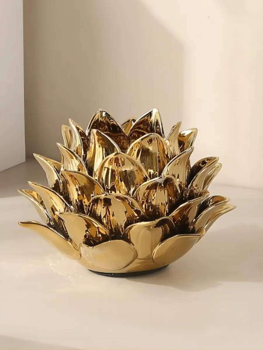 Подсвечник керамический золотой для свечей лотос 11см