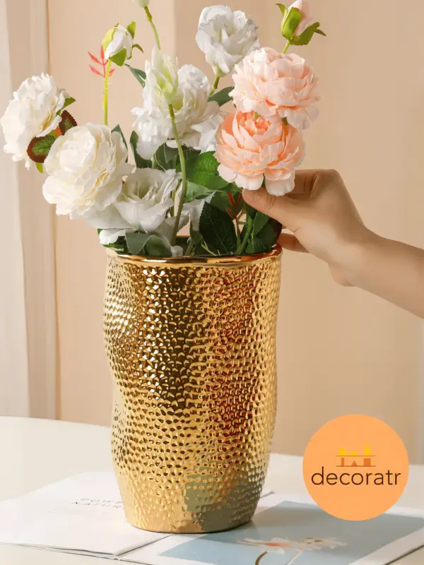 Кашпо керамическое золотое для цветов рельефное 22 см