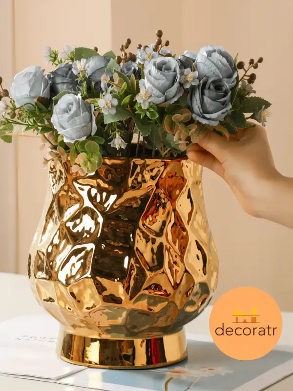 Кашпо керамическое золотое для цветов 25 см