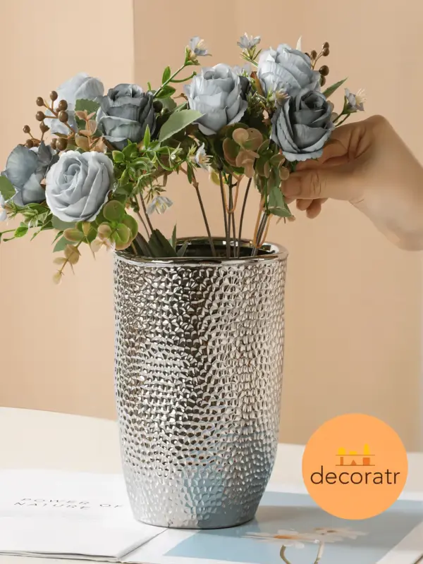 Кашпо керамическое зеркальное для растений серебро 22см