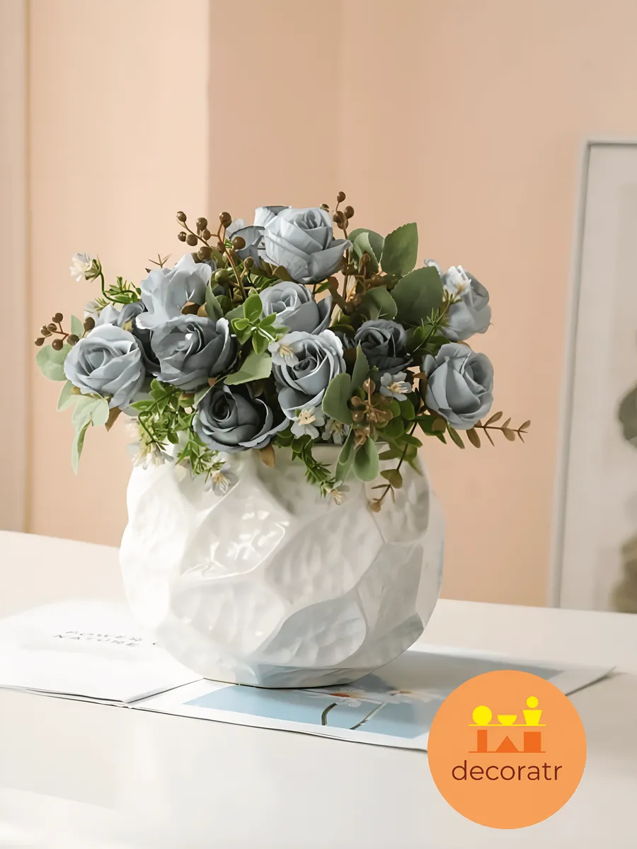 Кашпо керамическое белое для цветов с декором 16,5 см