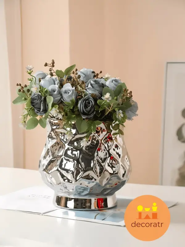 Кашпо керамическое зеркальное для цветов серебро 20 см