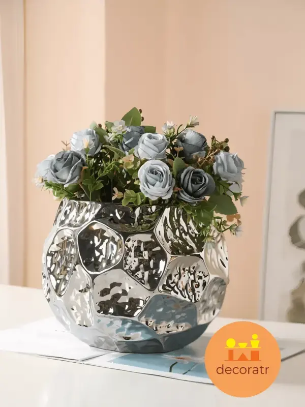 Кашпо керамическое серебро для цветов круглое 22 см