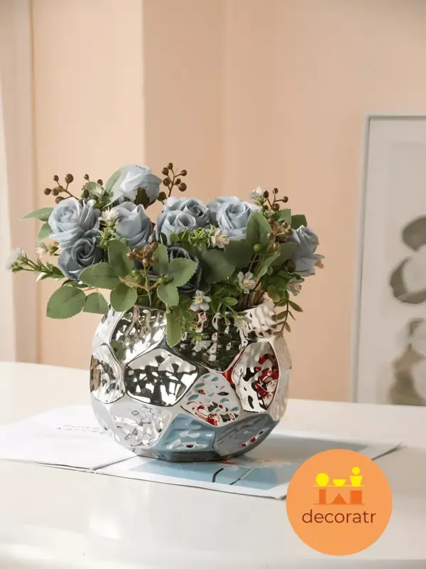 Кашпо керамическое для цветов декоративное серебро 16,5 см