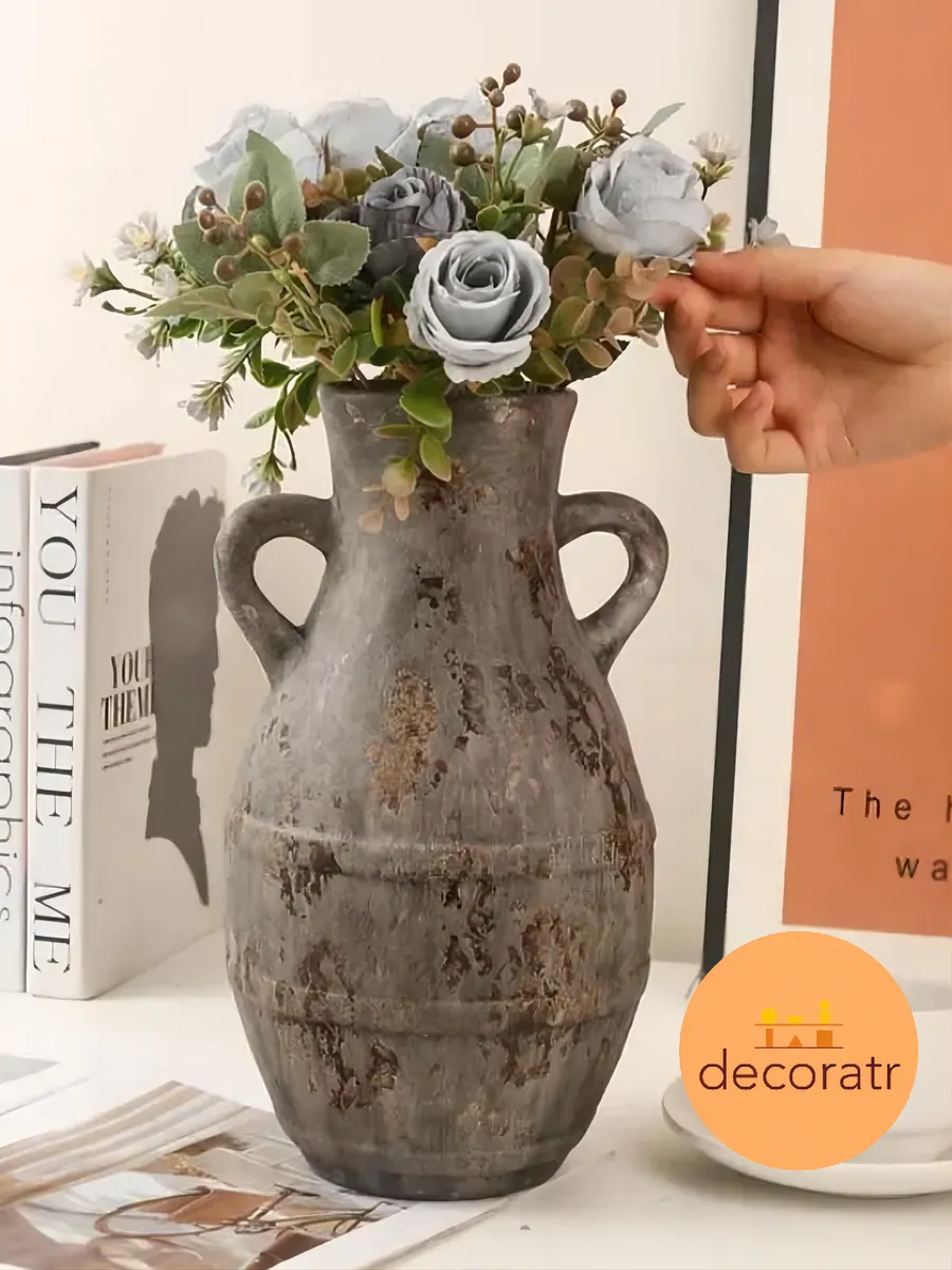 Ваза керамическая для цветов винтажная серая 28см