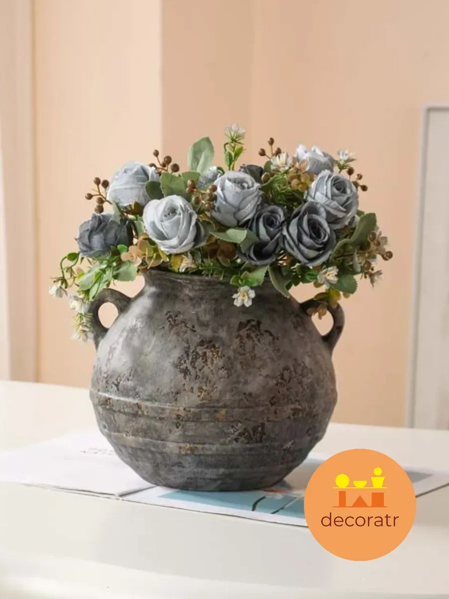 Ваза керамическая для цветов винтажная серая 19 см