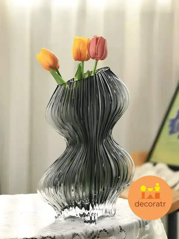 Ваза стеклянная для цветов рифленая прозрачная 29см