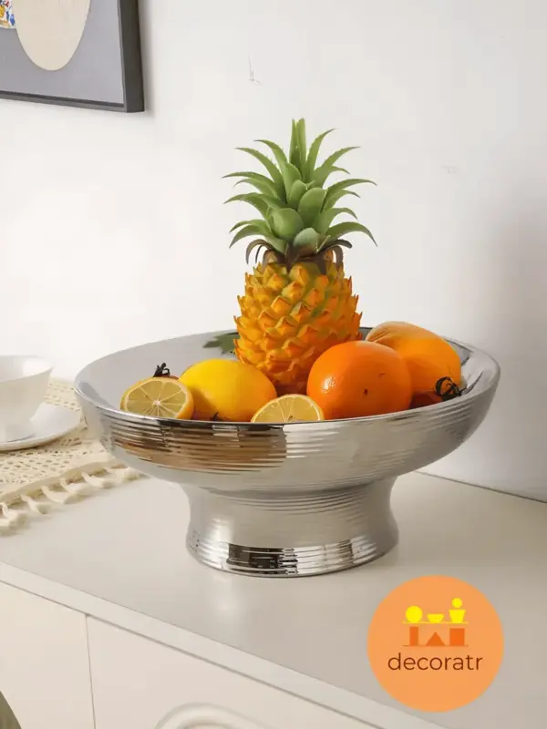 Ваза керамическая для фруктов серебристая настольная 13,5 см