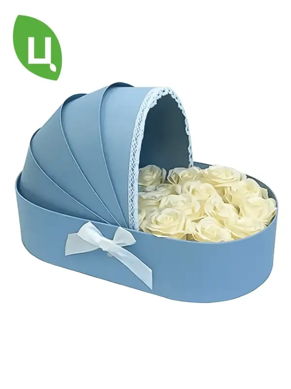 Подарочная коробка коляска 33x17x8 см голубая