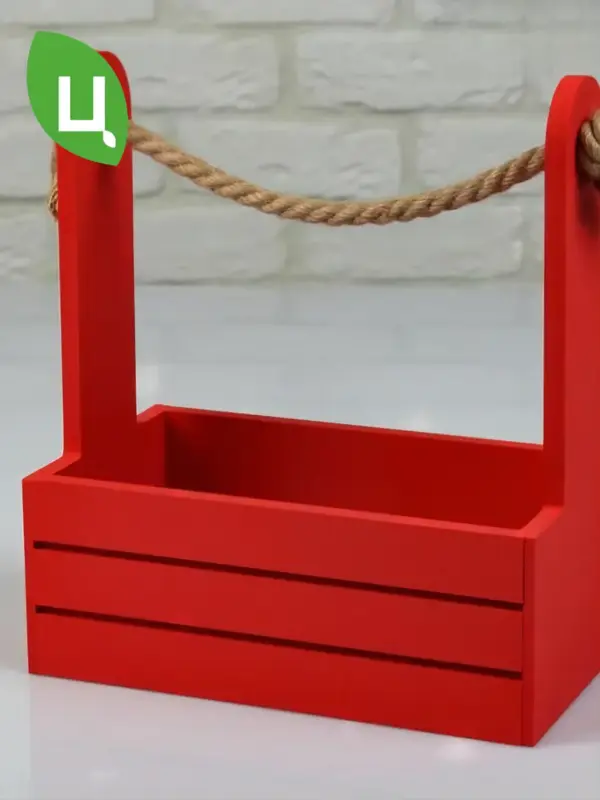 Кашпо деревянное для цветов красное с ручками, набор 3 шт