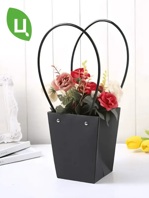 Сумка для цветов, подарочный плайм пакет черн 12*12*8см 10шт