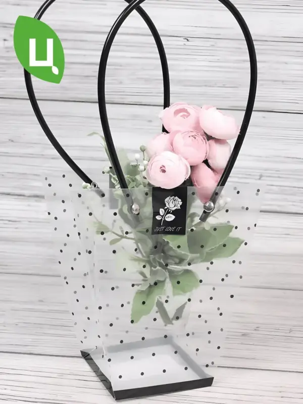 Сумка для цветов пластик Трапеция черн.точк 20x18x10x10см 1ш