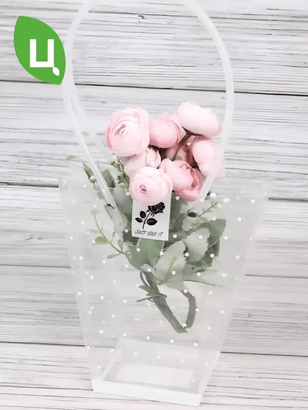 Сумка для цветов пластик Трапеция Белая точка 20x18x10x10см