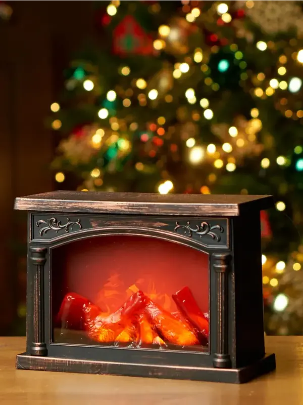 Камин светодиодный новогодний на батарейках ночник 19,5 см