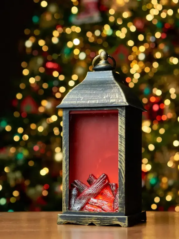 Камин светодиодный новогодний на батарейках ночник 32 см