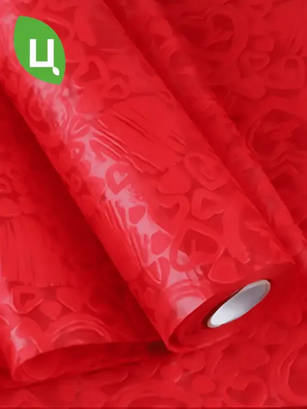 Фетр ламинированный СЕРДЕЧКИ красный 53см х 15ярд