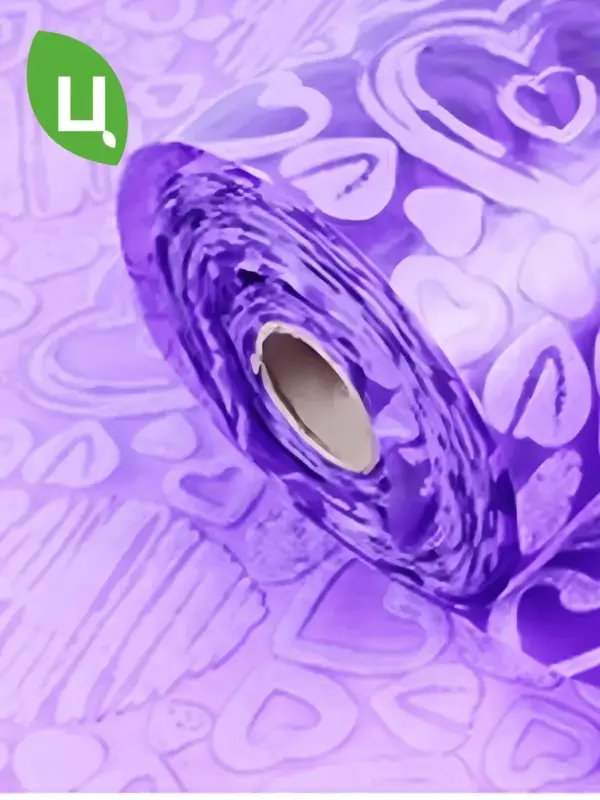 Фетр ламинированный СЕРДЕЧКИ фиолетовый 53см х 15ярд