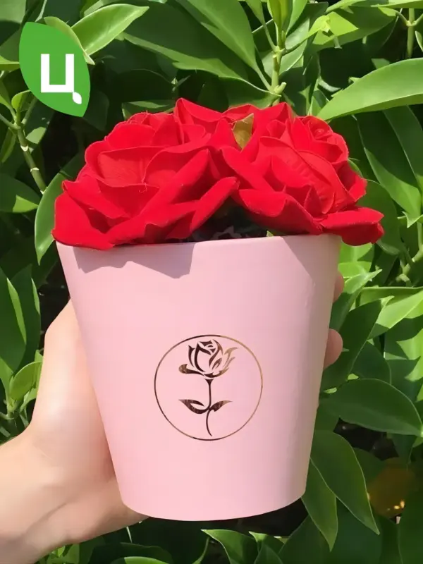 Коробка для цветов картонная розовая мини-букет 11см