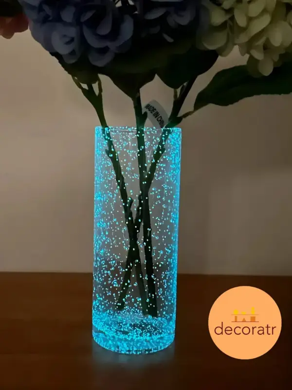 Ваза стеклянная светящаяся для цветов 30 см голубая
