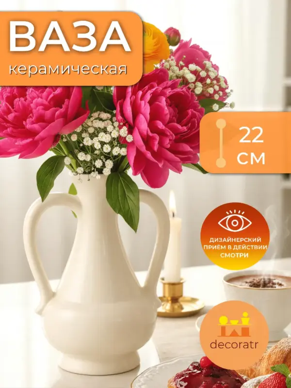 Ваза керамическая для цветов античная белая22см