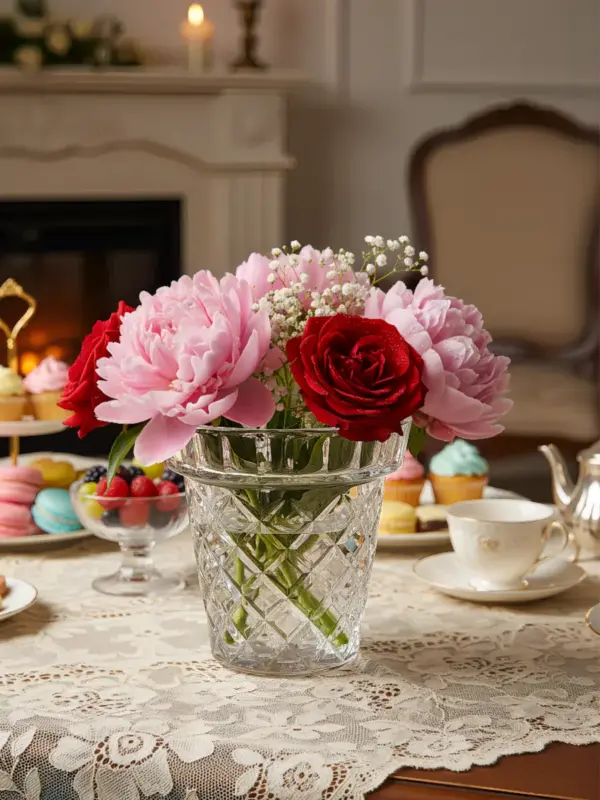 Ваза стеклянная для цветов с алмазной огранкой 16 см