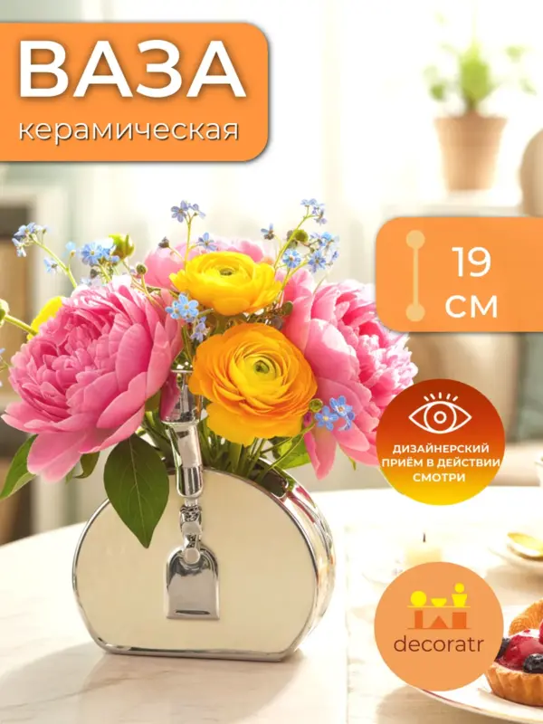 Ваза керамическая для цветов в форме сумочки 19 см