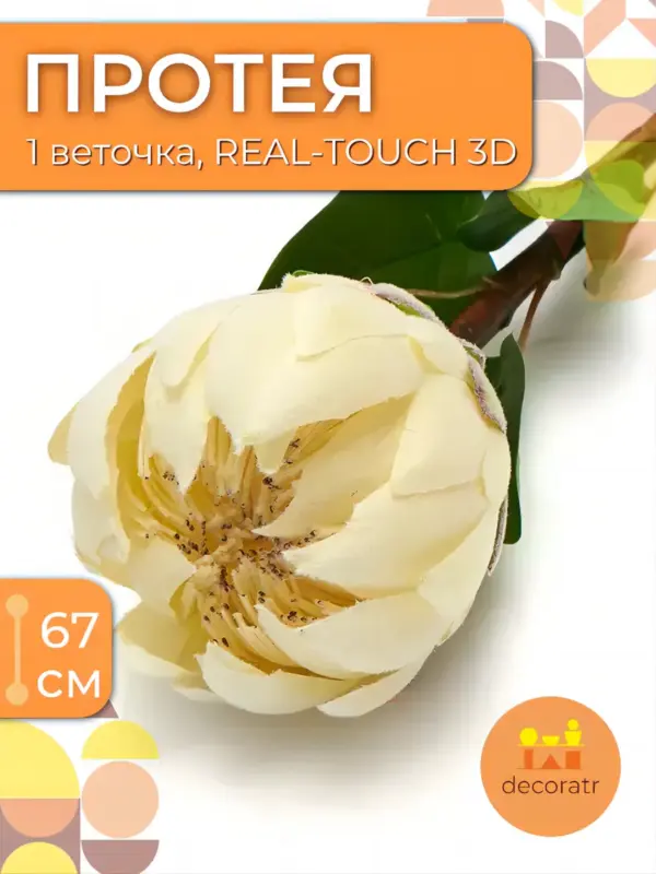 Цветок искусственный протея для декора кремовый 67см