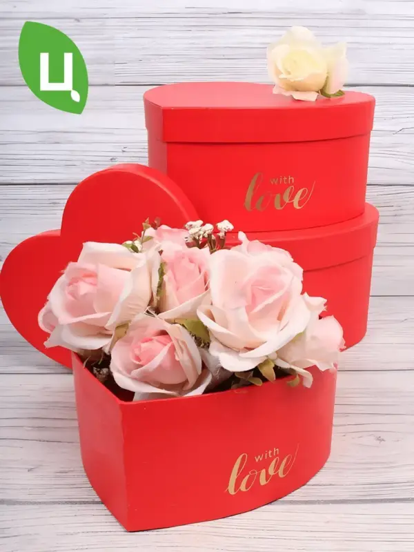 Коробки подарочные сердце красные для цветов набор 3шт