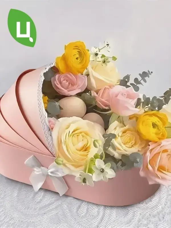 Подарочная коробка коляска 33x17x8 см розовая W9297