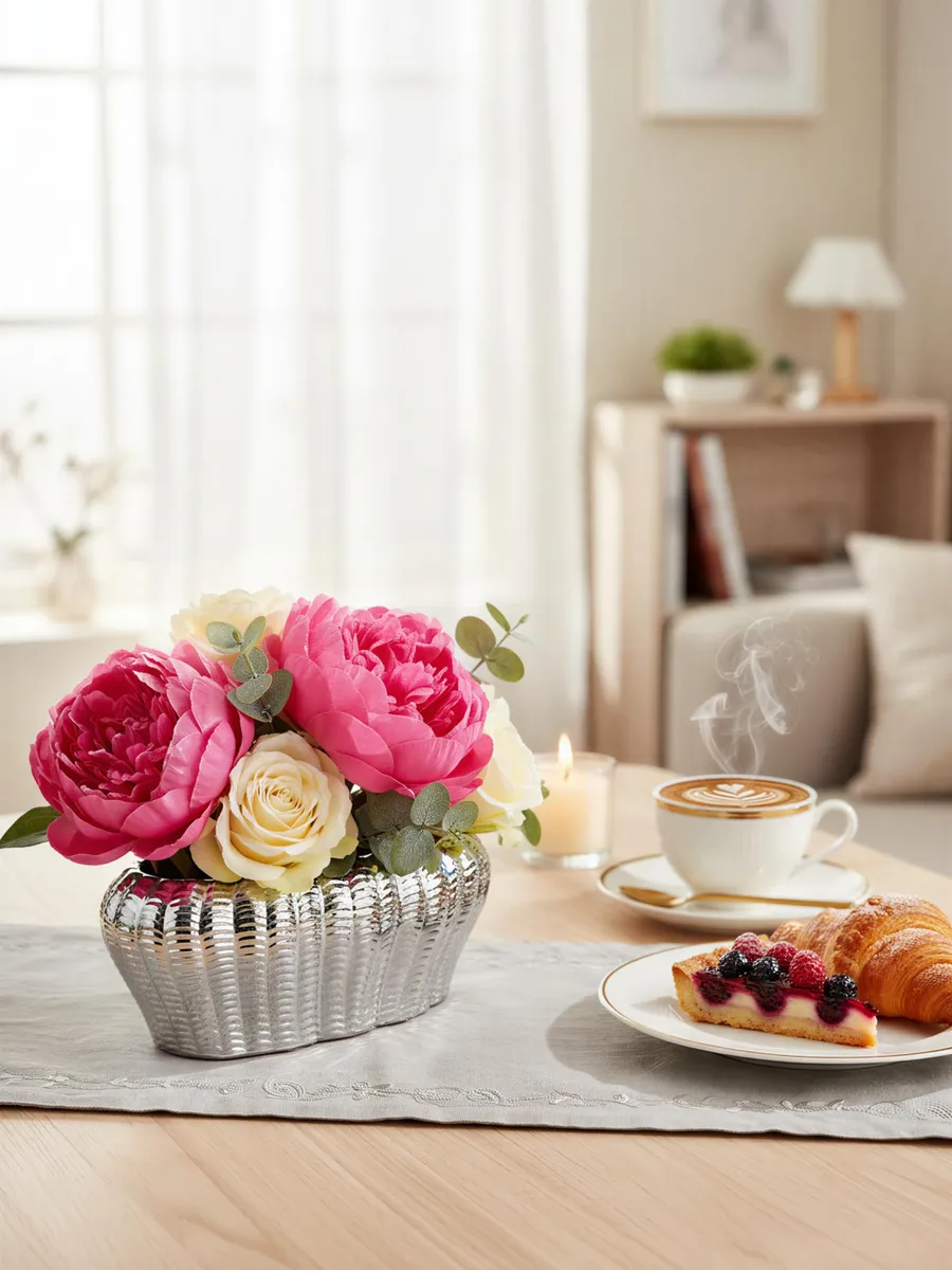 Ваза керамическая для цветов серебристая 9,5 см — изображение 2